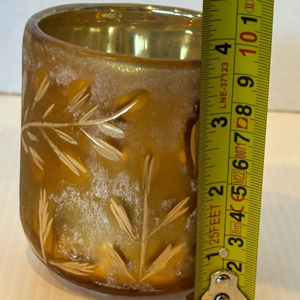 Anthropologie Autumn Splendor  Gold  Frosted Leaves Votive Candle Holder/planter